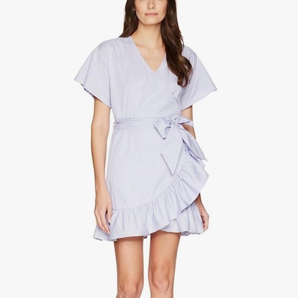 Romeo + Juliet Couture Pinstripe V Neck Ruffle Wrap Dress Size M Romantic